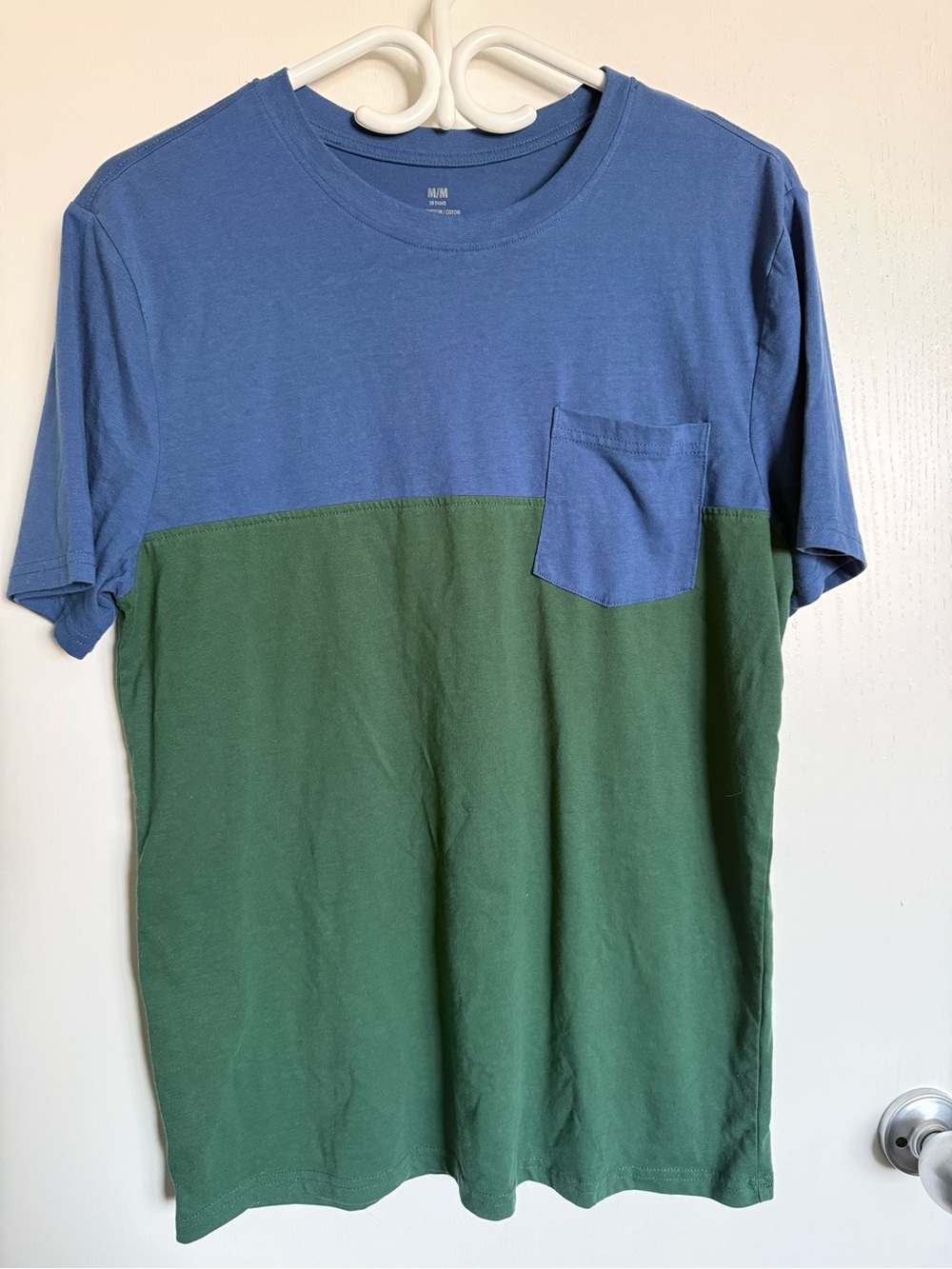 🔥2 for $10🔥Colorblock Pocket Crewneck T-Shirt - Blue & Green Mens Medium